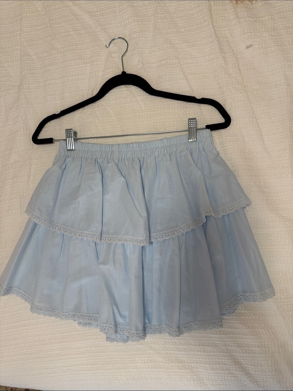 Francesca's Light Blue Tiered Lace Mini Skirt